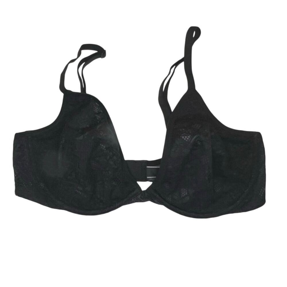 Victoria's Secret Unlined Plunge Bra 34D Black Lace Sheer Y2K Chic